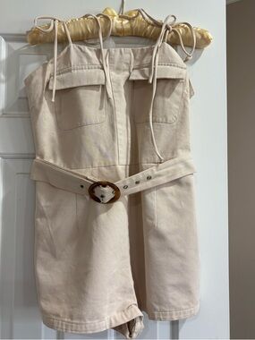 Hazel & Olive Strapless Cream Romper with Fabric Belt